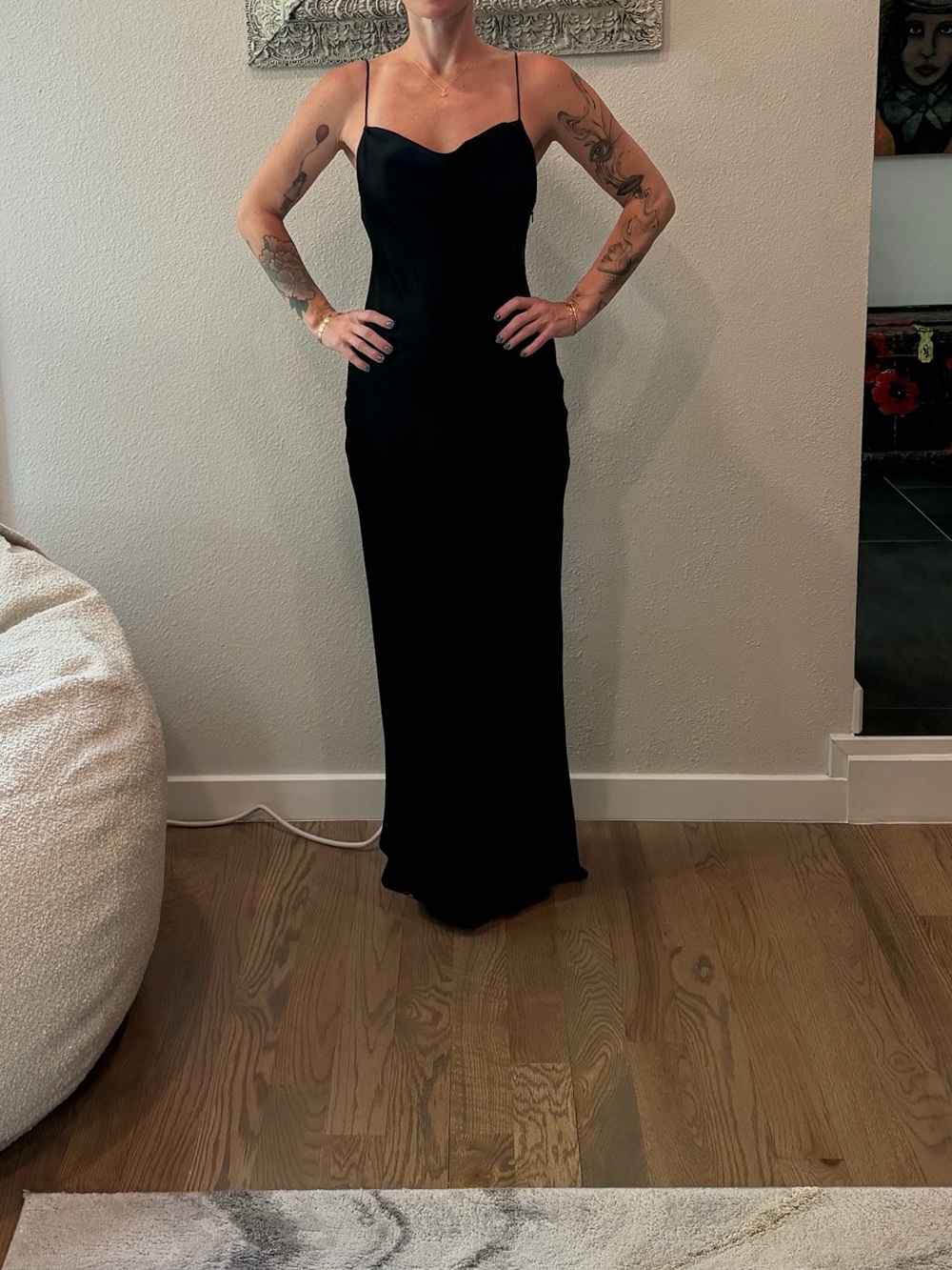 Alice + Olivia Black Silk Maxi Dress with Spaghetti Straps (size 0)